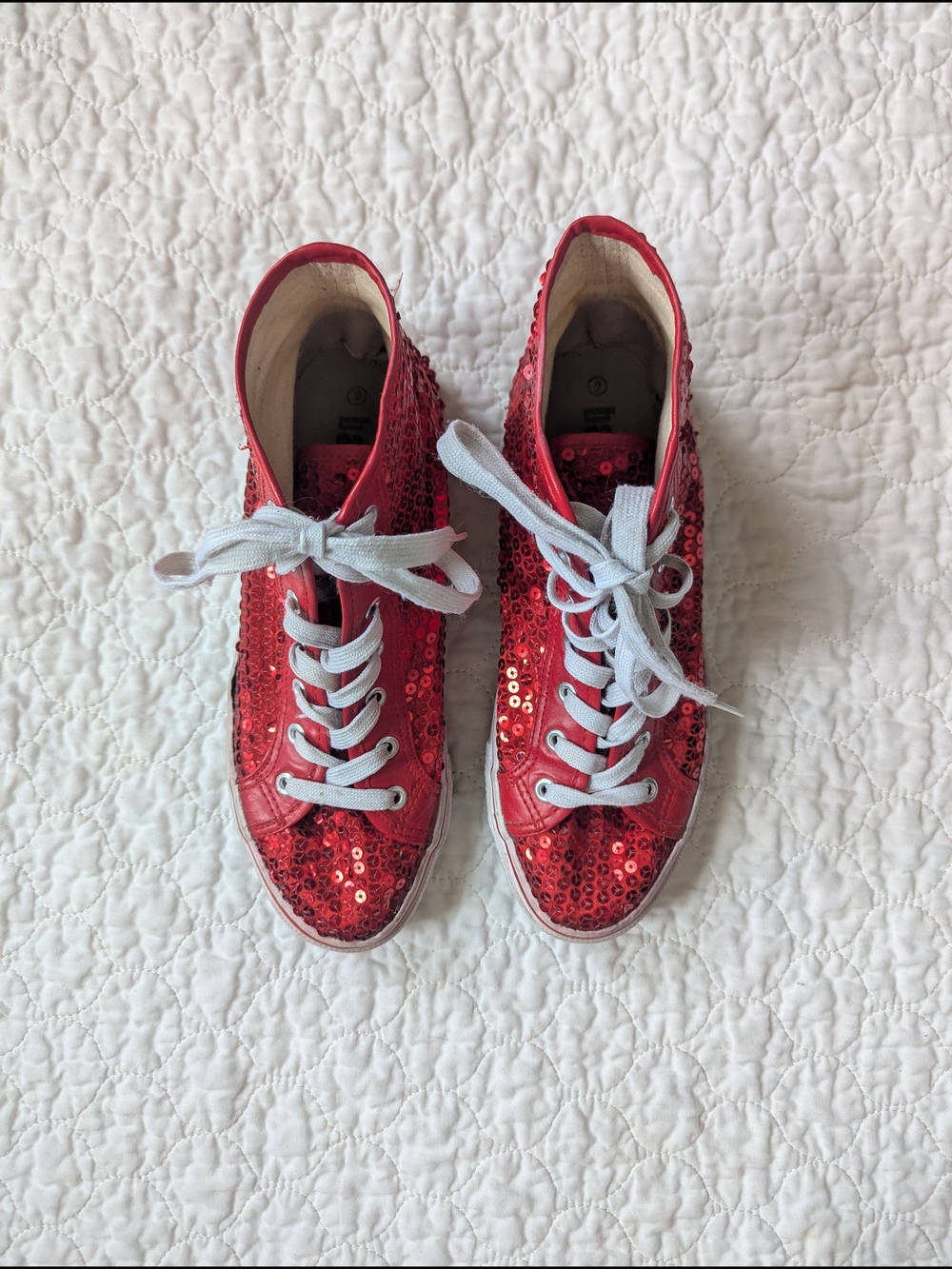 Women’s Red Sequin High Top Sneakers, 9